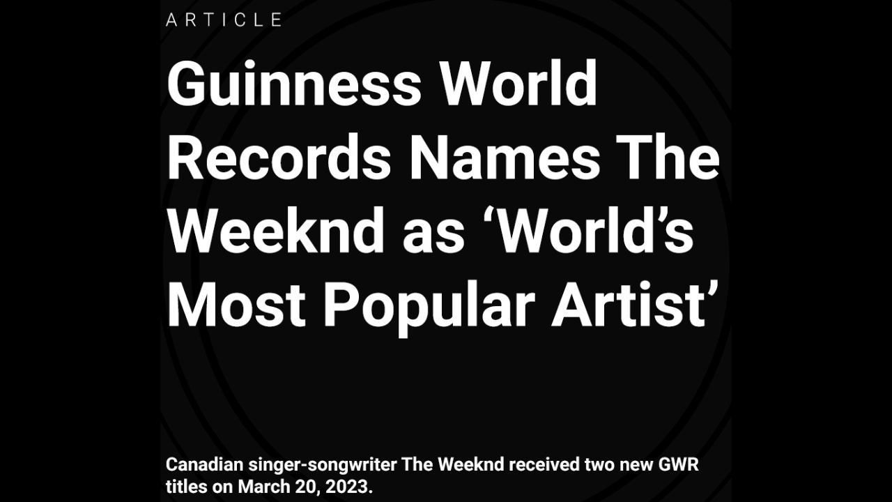 Guinness World Records Names The Weeknd as ‘World’s Most Popular Artist’